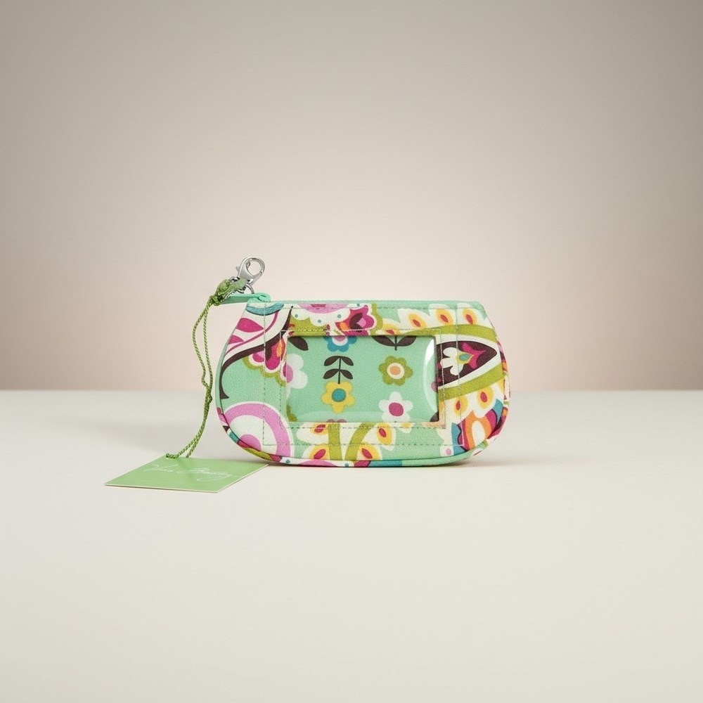 Vera Bradley Summer Cottage Zip‎ ID Case Keychain Wallet NWT Retired Floral Mint